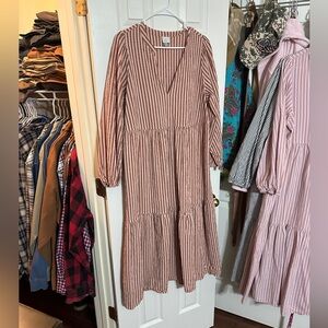 A New Day - Pink and Brown Gingham Midi Dress